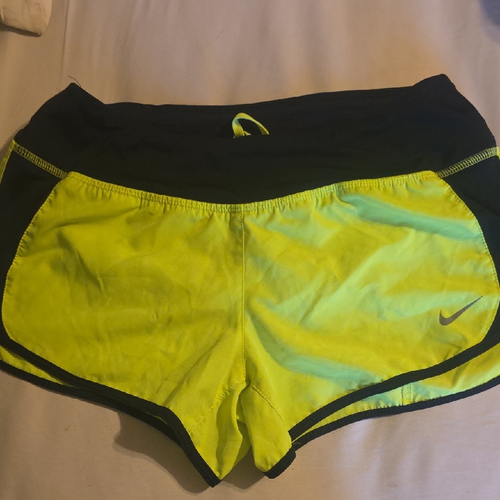Nike Women's Bright Yellow and Black Athletic Shorts